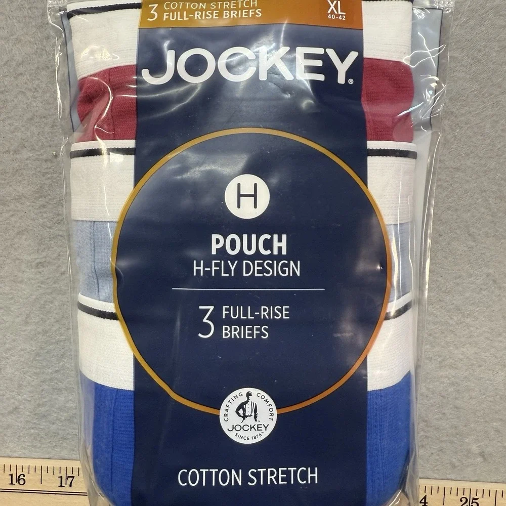 Jockey Pouch H Fly Design 3 Men's Full Rise Briefs XL, Blue, Red, Multicolor